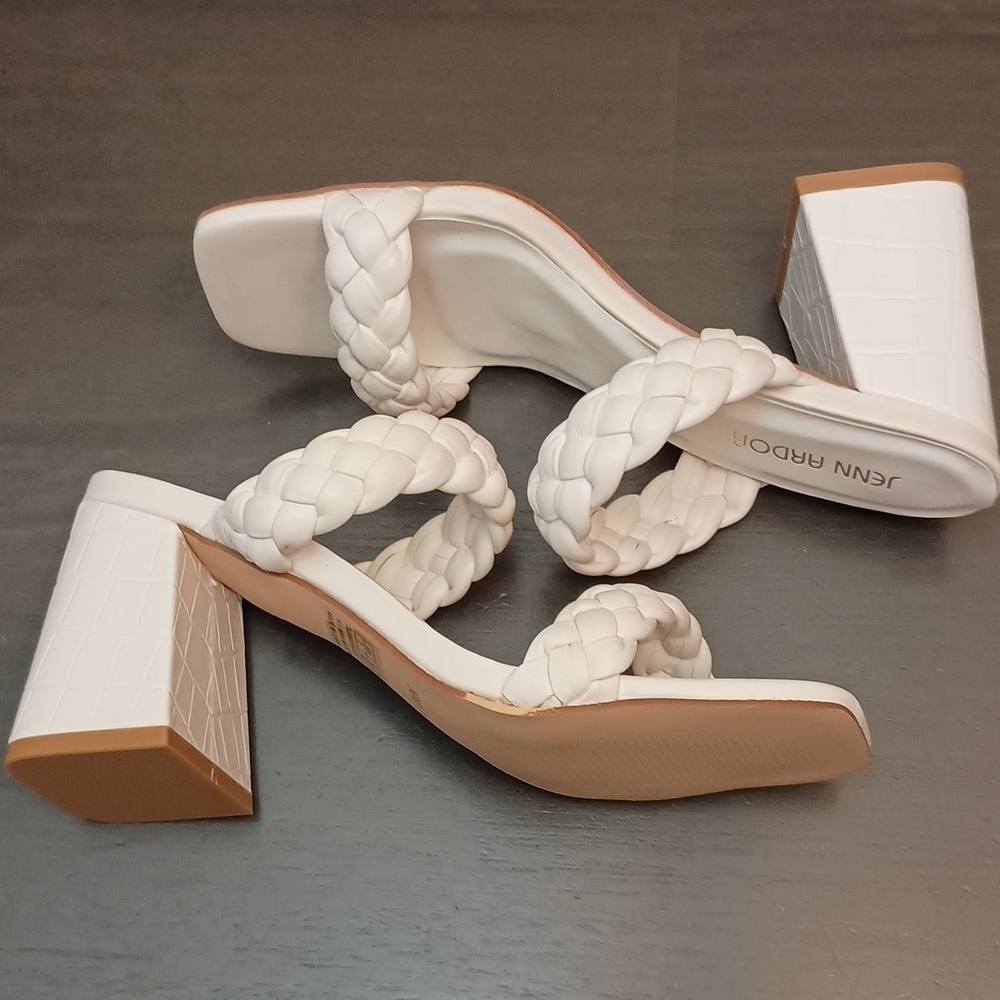 JENN ARDOR White Braided Chunky Heel Square Toe Sandals - Picture 4 of 7